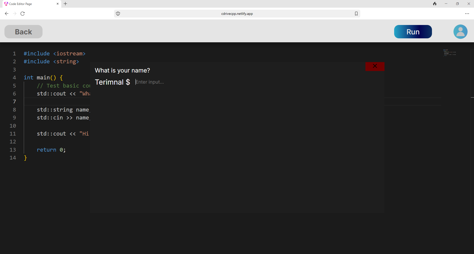 A terminal asking the question 'What is your name?'