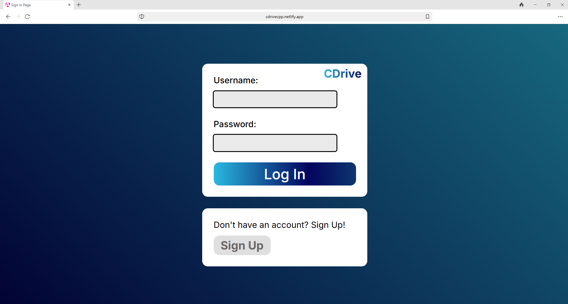 CDrive's sign-in page