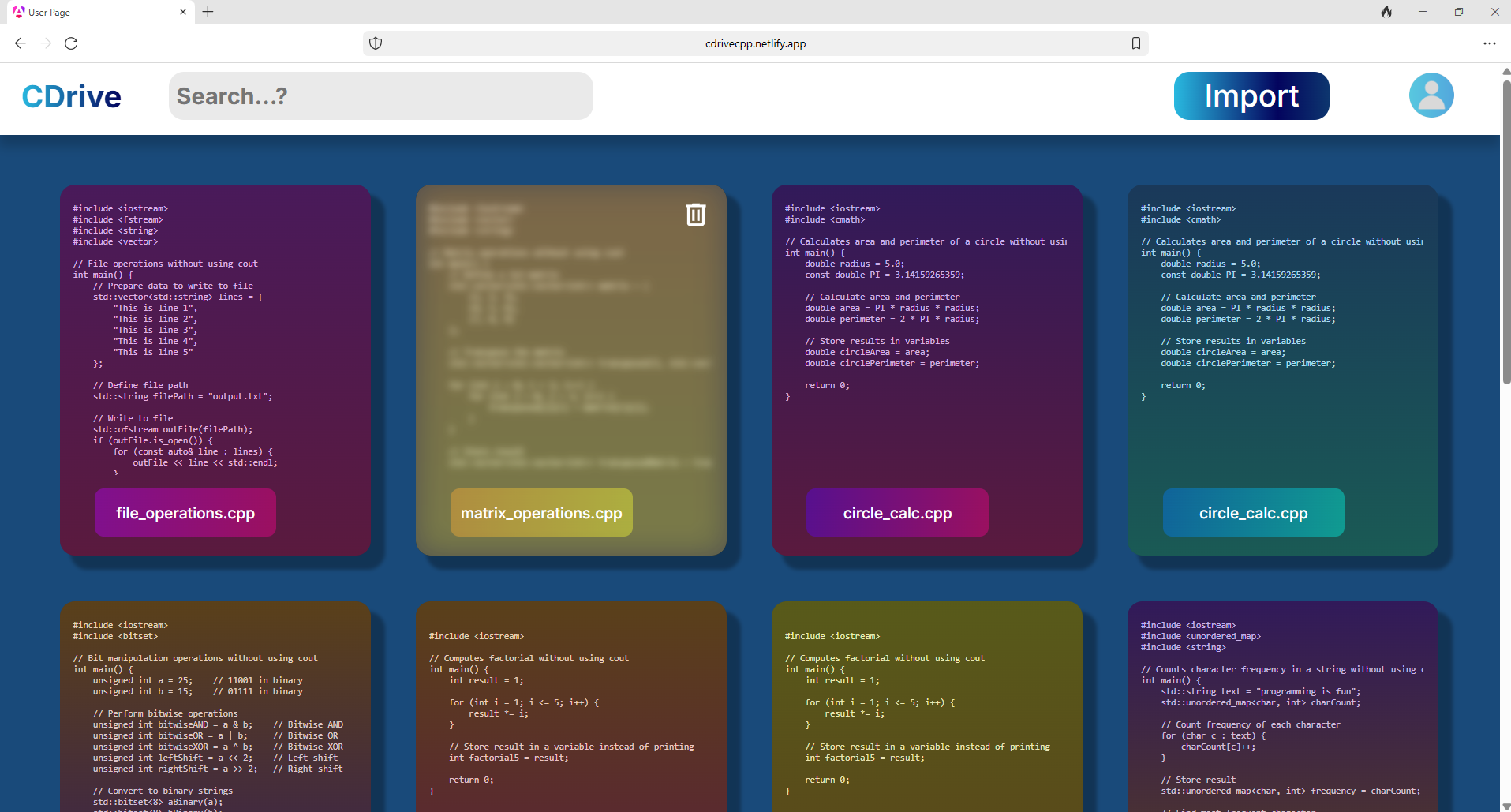 CDrive's file management page