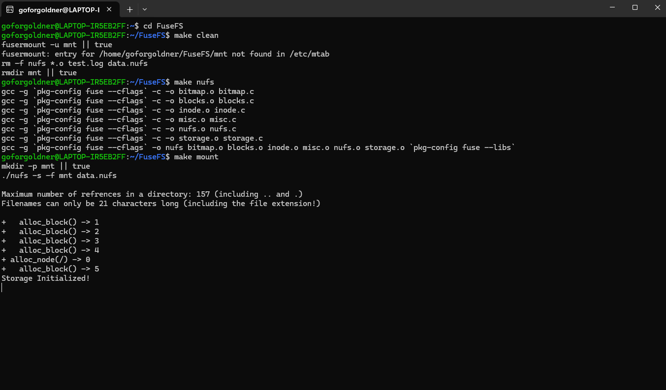 FuseFS initialising a new filesystem