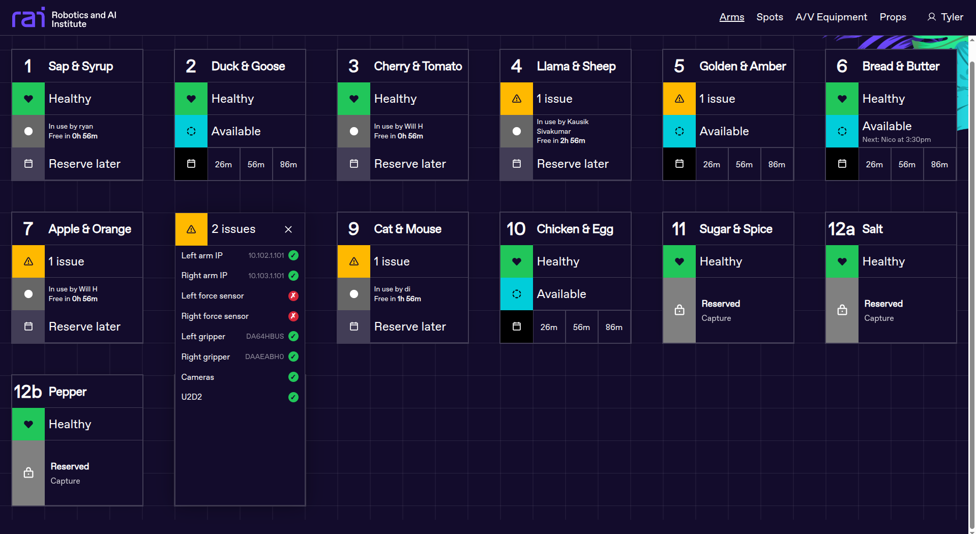 The station monitoring dashboard showing the status of every research station
